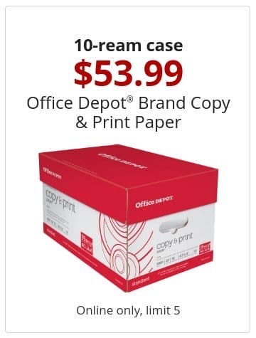 10-ream case \\$53.99 Office Depot® Brand Copy & Print Paper