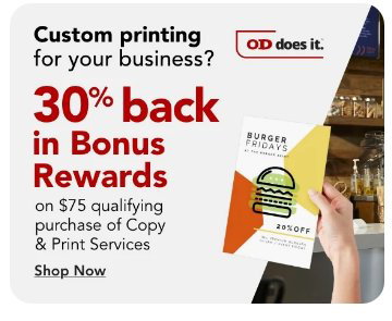 Rewards Members get 30% back on \\$75 qualifying purchase of Print Services