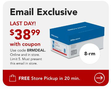 8-ream case \\$38.99 Office Depot® Brand Copy & Print Paper Limit 5