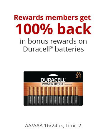 Rewards members get 100% BIR on Duracell batteries