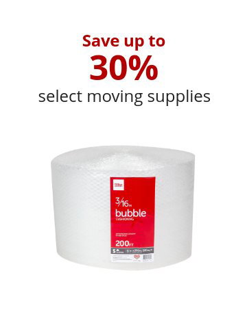 Save up to 30% on Select Moving Supplies (boxes, tape, packing materials)