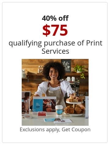 40% off \\$75 qualifying purchase of Print Services Exclusions apply, Get Coupon