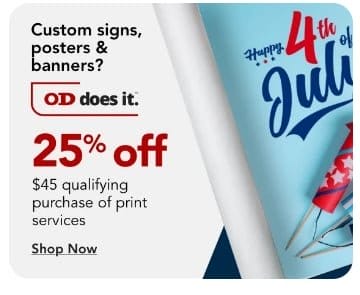 25% off \\$45 qualifying purchase of Print Services Excludes Photo Printing Services and custom checks