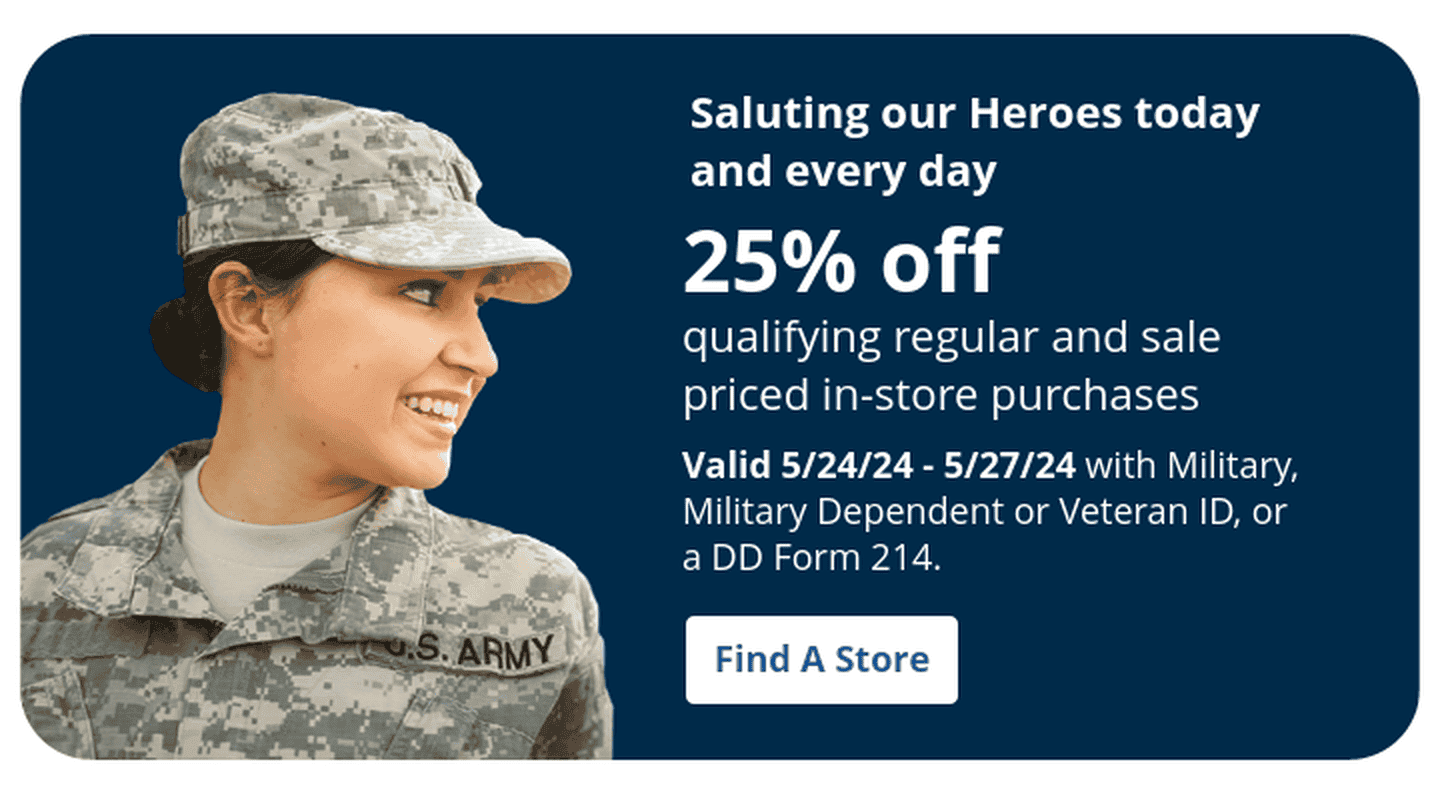25% off qualifying purchase for military personnel