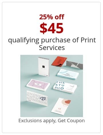 25% off \\$45 qualifying purchase of Print Services (excludes Photo Printing Services and custom checks)