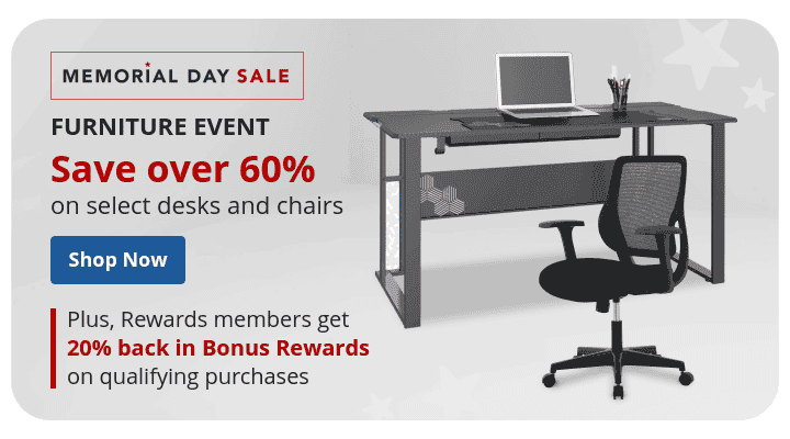 Save over 50% on select desks and chairs