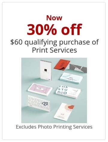 Now 30% off \\$60 qualifying purchase of Print Services Excludes Photo Printing Services