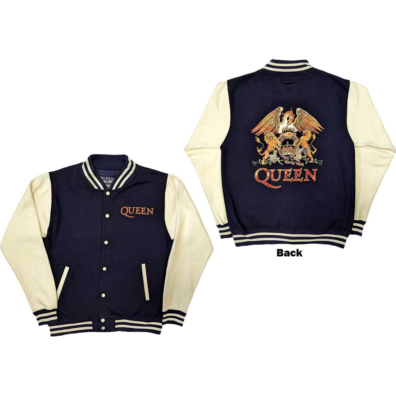 Image of Queen Unisex Varsity Jacket White Crest (Back Print)