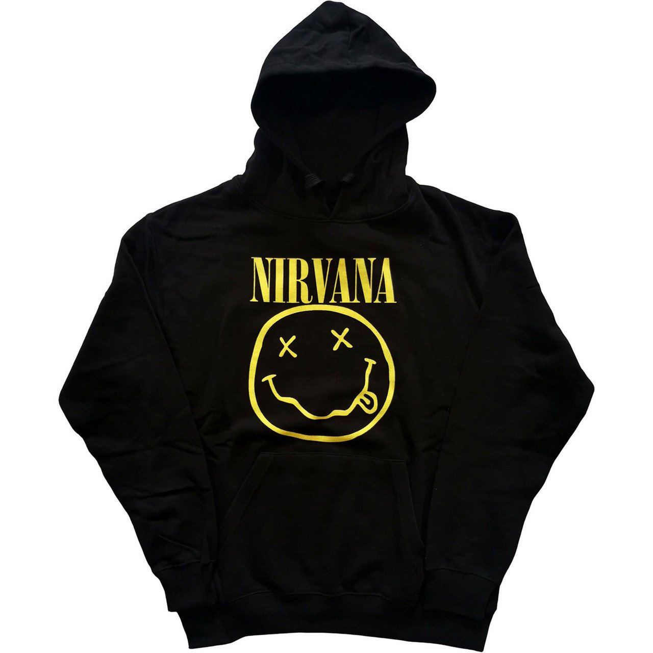 Image of Nirvana Unisex Pullover Hoodie Sweatshirt Yellow Smiley Black
