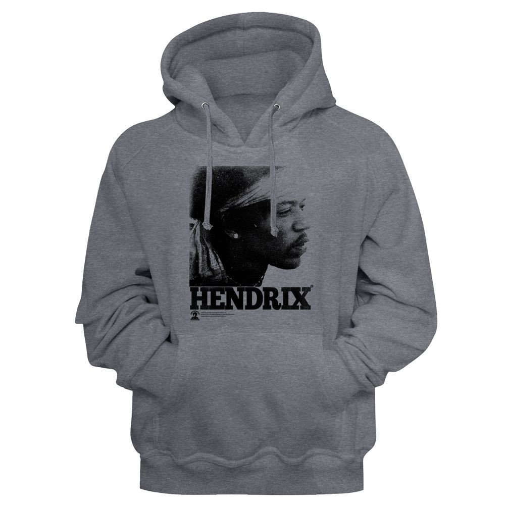 Image of Jimi Hendrix Vintage Face Gun Metal Heather Adult Pullover Hoodie Sweatshirt