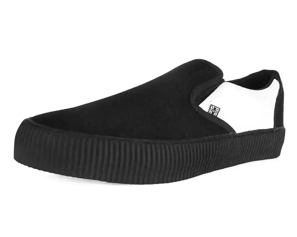 Image of Black & White Twill Skull Slip-On Creeper Sneaker