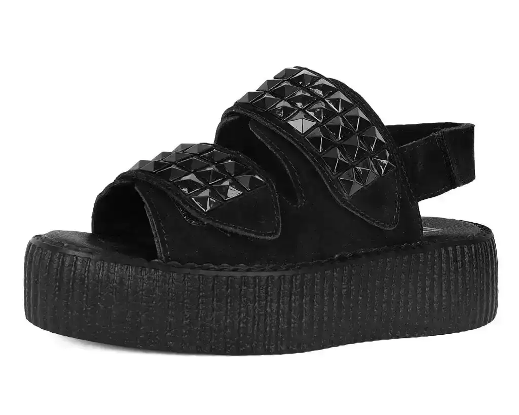 Image of Black Suede Velcro Studded Sandal