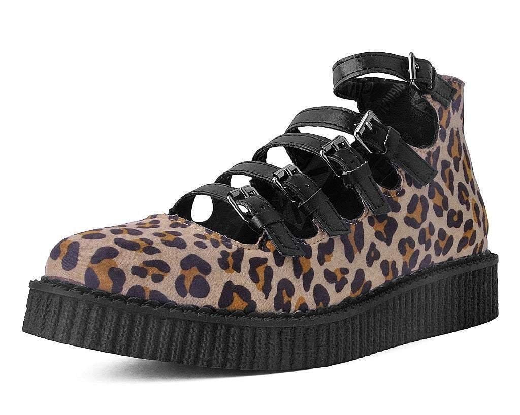 Image of Leopard Faux Suede Multi-Strap Pointed Mary Jane Creeper