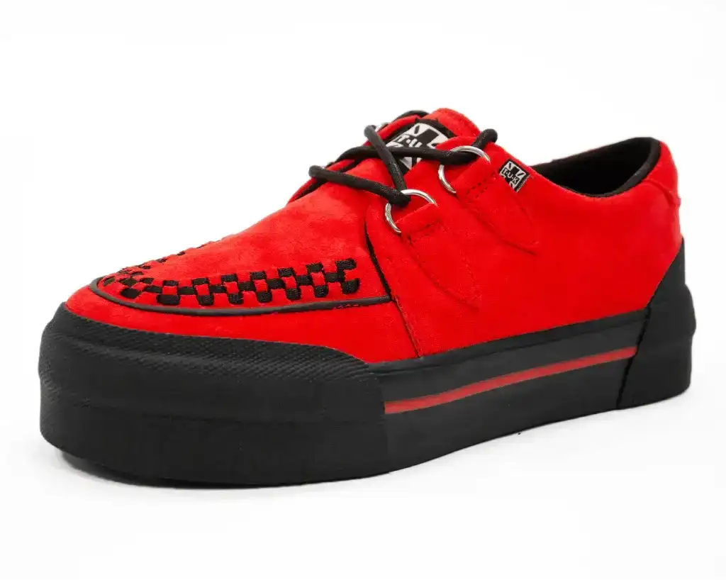 Image of Red Faux Suede Platform Creeper Sneaker