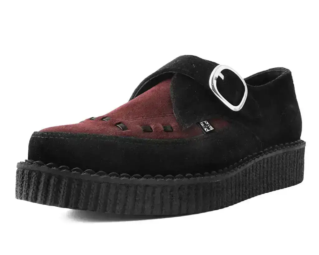 Image of Black & Burgundy Suede Pointed Buckle Creeper