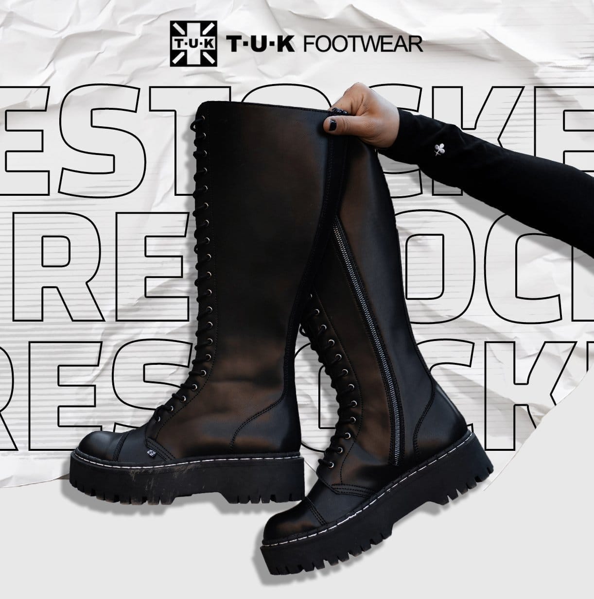 Black TUKskin Knee-High Double Decker Boot