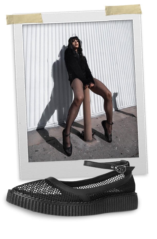 Black Fishnet Pointed Ballet Creeper