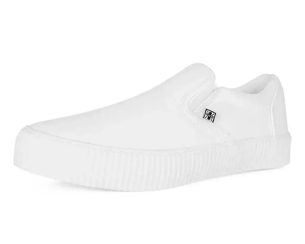 Image of White Twill Slip-On Creeper Sneaker