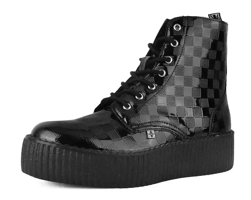 Image of Black Checkered Patent Viva Mondo Boot