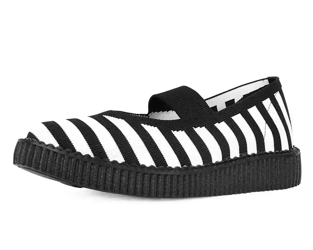 Image of Black & White Striped Flyknit Pointed Mary Jane