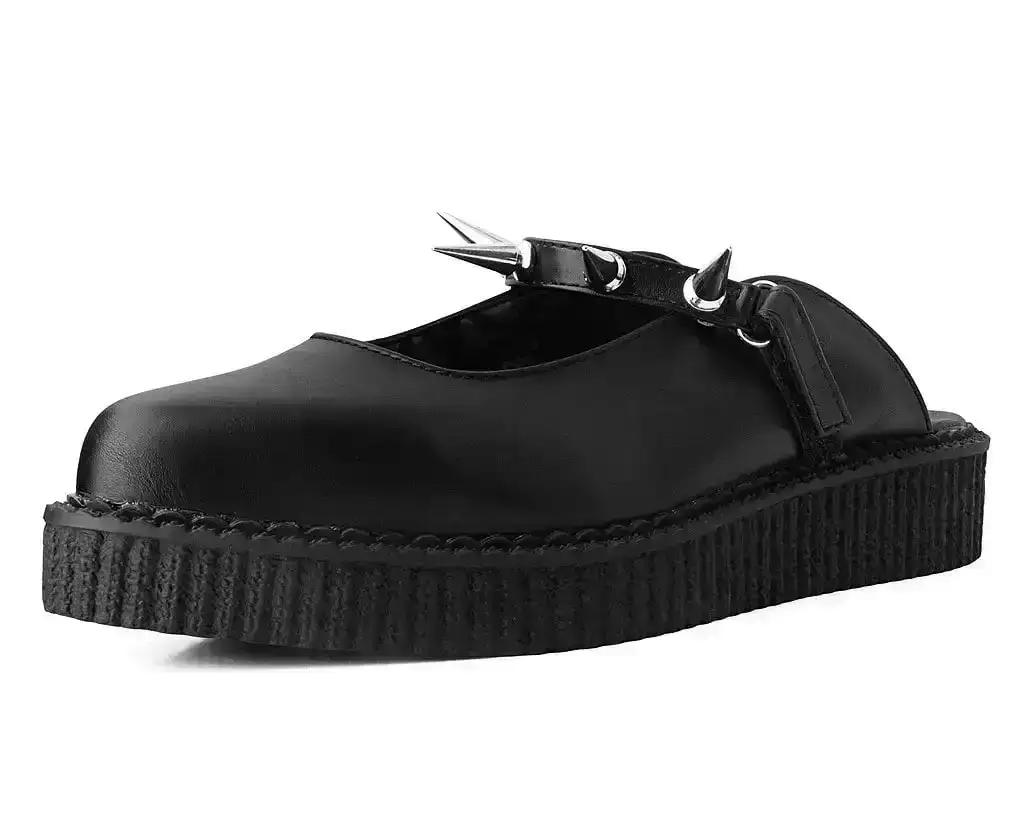 Image of Black TUKskin™ Spike Strap Pointed Mule