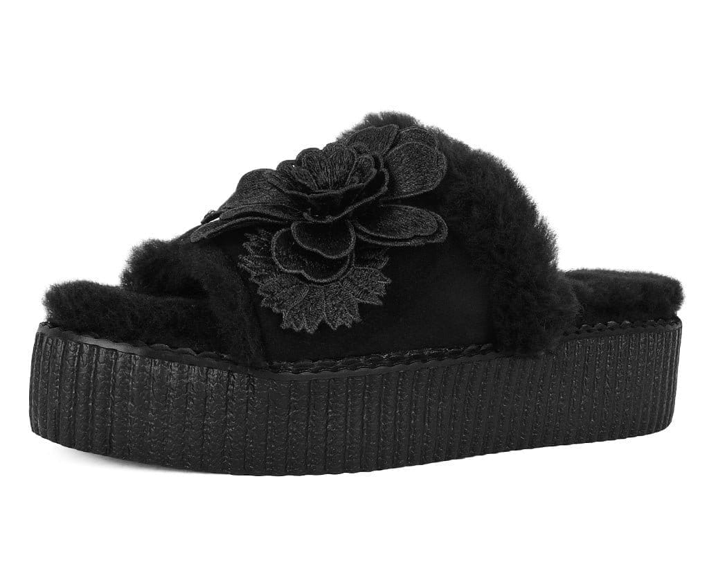 Image of Black Wool Flower Slide