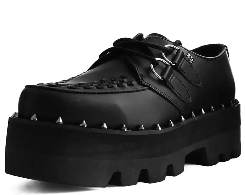 Image of Black Faux Leather Dino Lug Sole Creeper