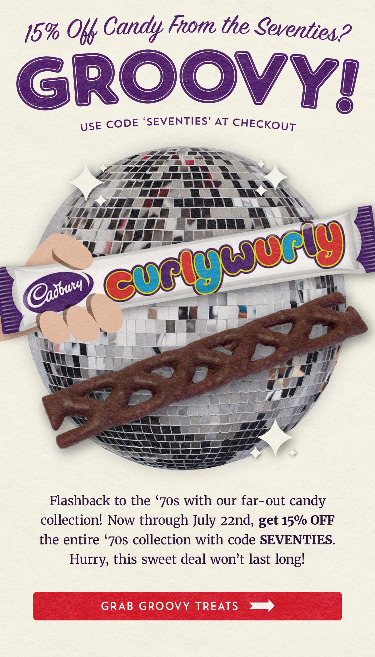 1970s Candy Promo. Save 15% on all '70s Candy with code SEVENTIES.