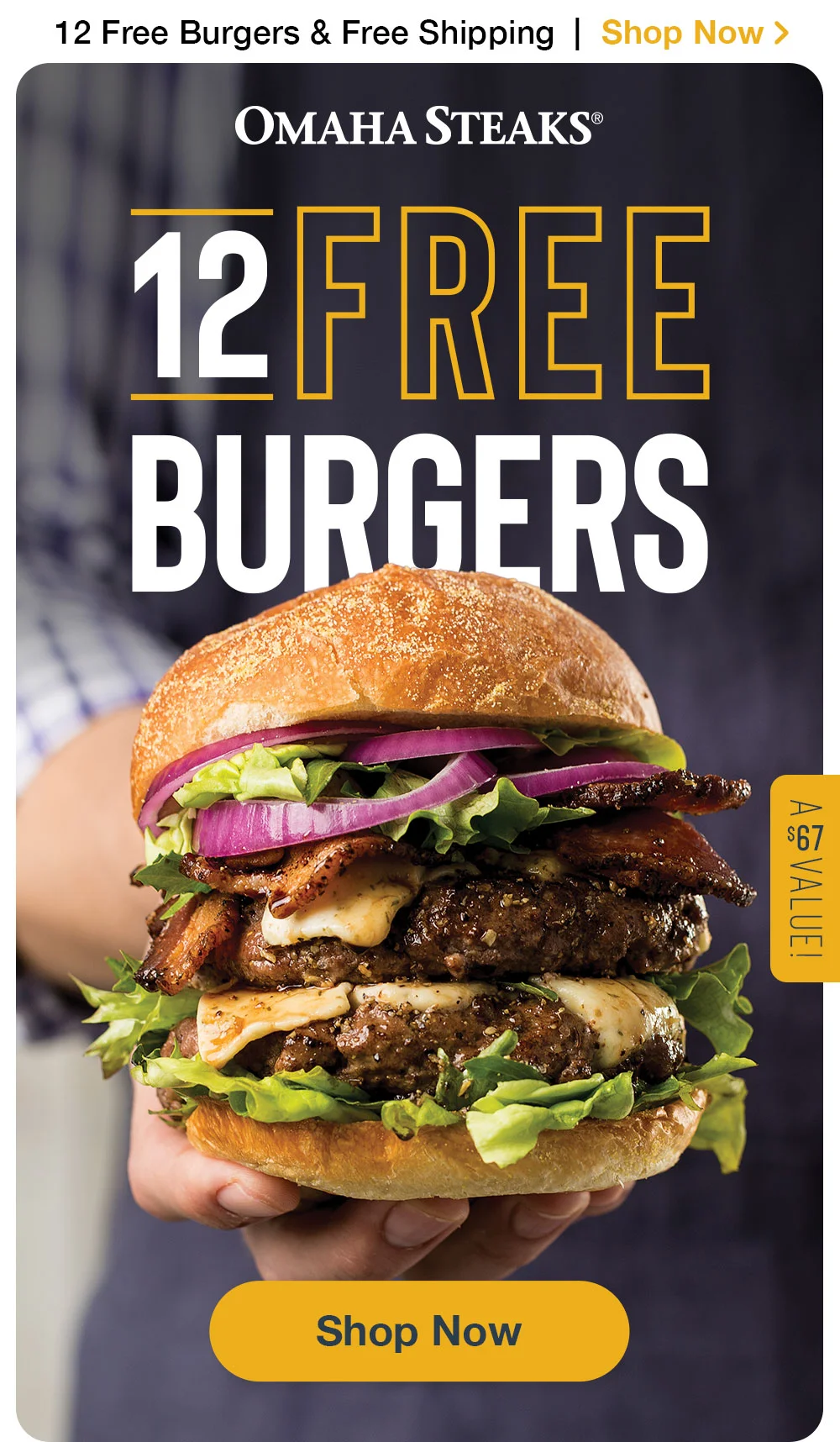 12 FREE BURGERS + FREE SHIPPING | SHOP NOW > | 12 FREE BURGERS | A \\$67 VALUE! || SHOP NOW