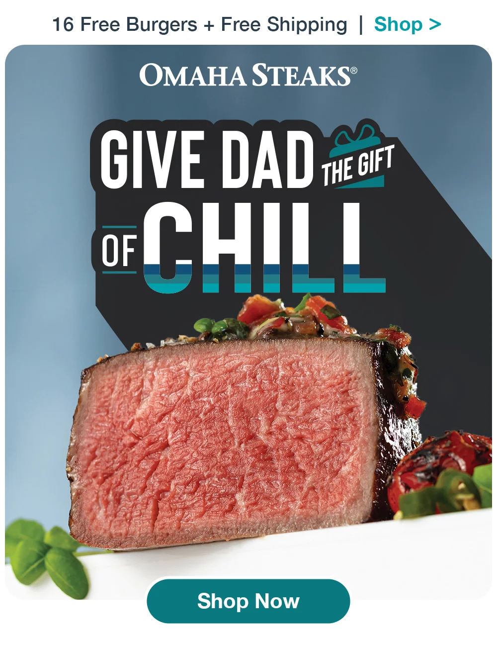 16 Free Burgers + Free Shipping | Shop > ОМАНА STEAKS® | GIVE DAD THE GIFT OF CHILL || Shop Now