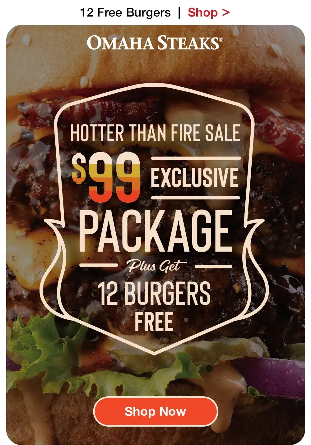 12 Free Burgers | Shop > OMAHA STEAKS® | HOTTER THAN FIRE SALE - \\$99 EXCLUSIVE PACKAGE Plus Get 12 BURGERS FREE || Shop Now