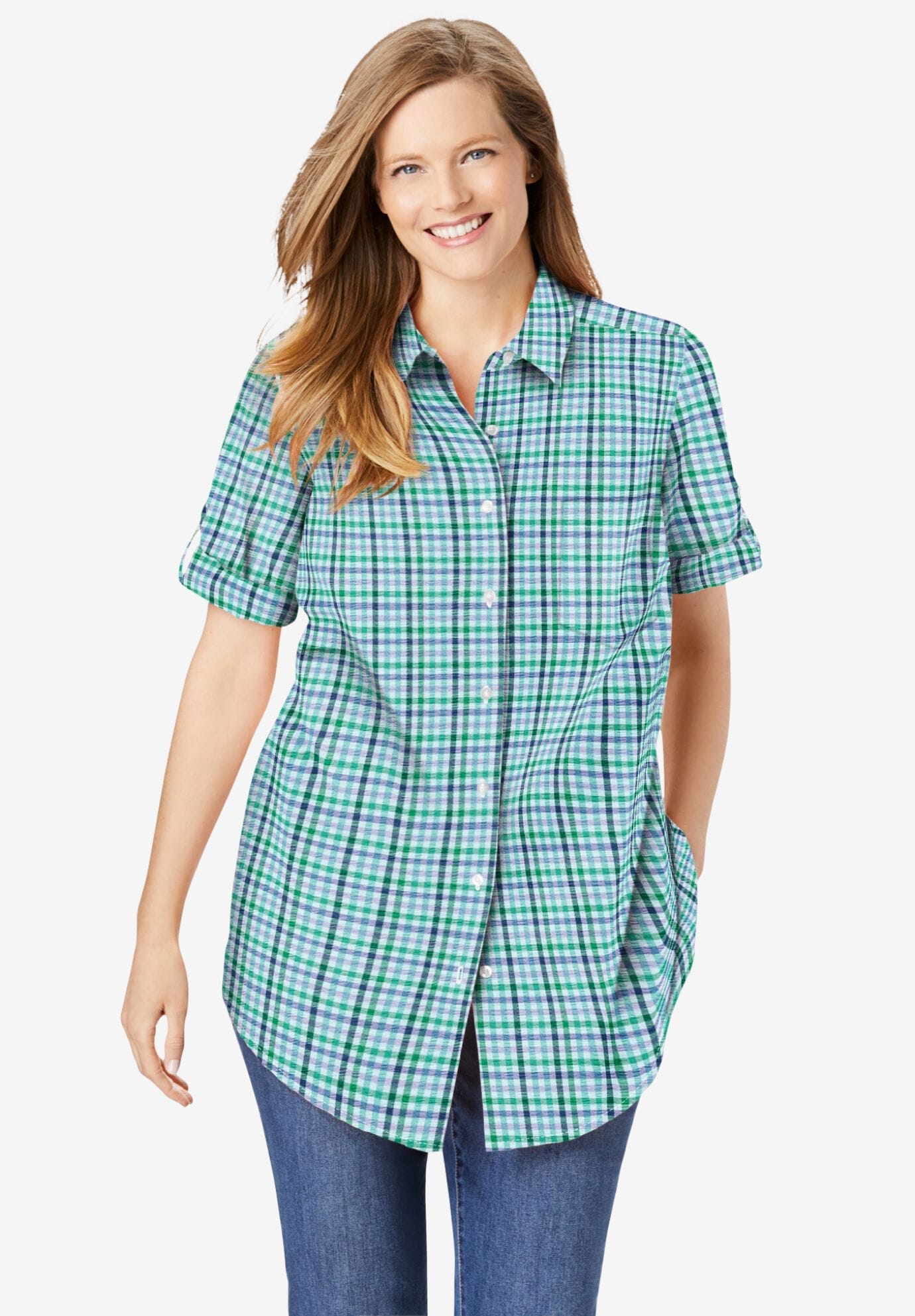 ShortSleeve Button Down Seersucker Shirt\ufeff