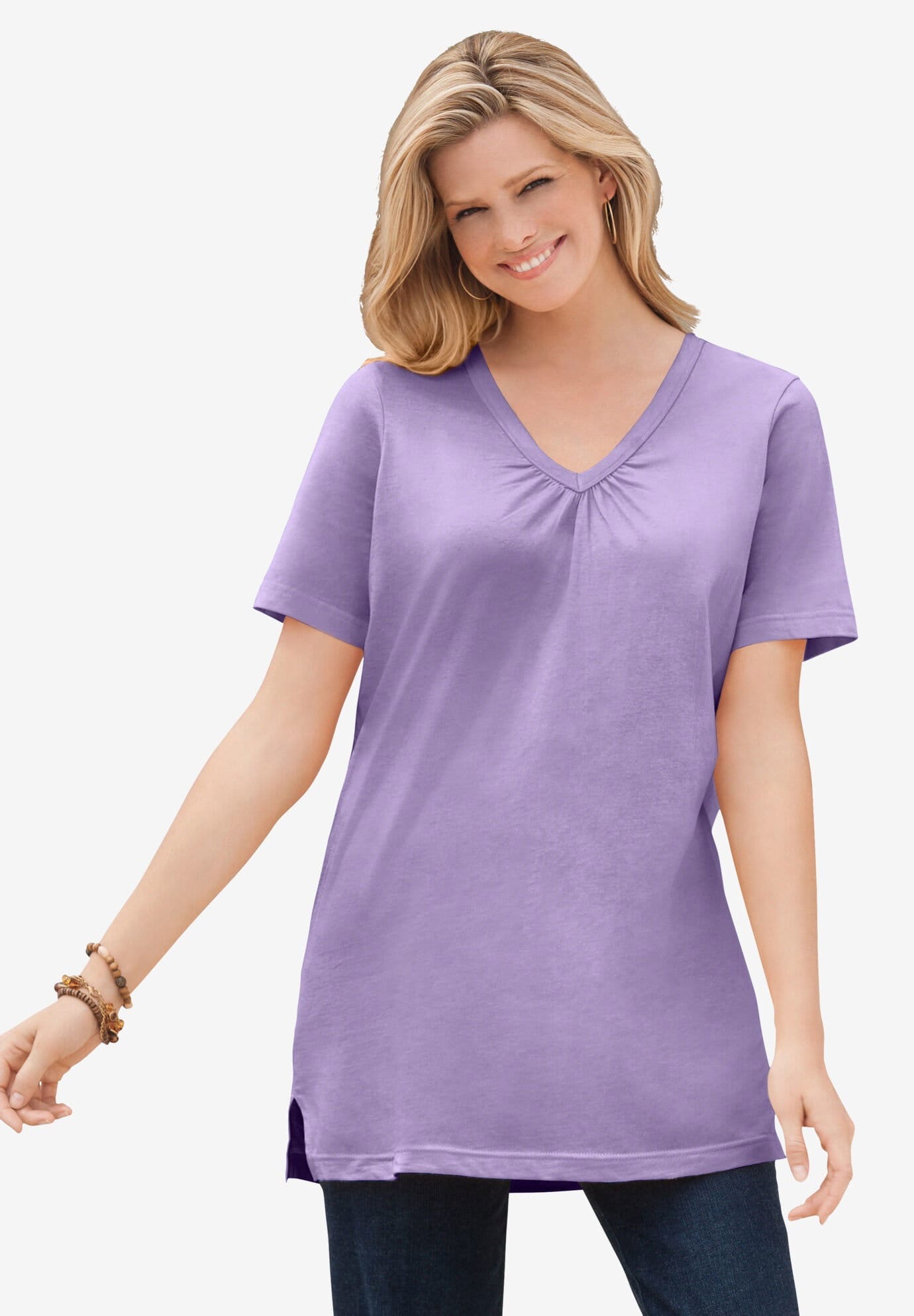 Perfect ShortSleeve Shirred VNeck Tunic