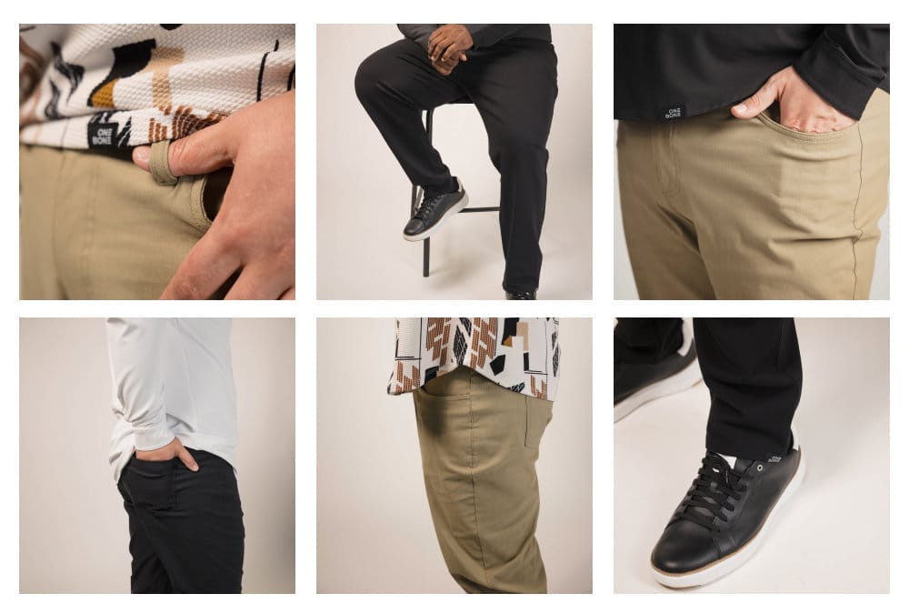 chino pants in black and khaki