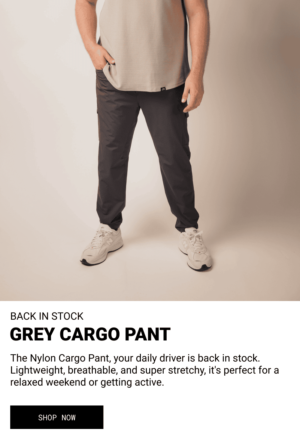 back in stock: grey cargo pant