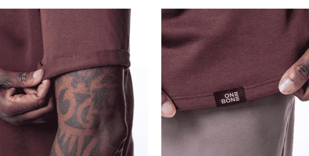 new french terry color: cocoa - crafted from the buttery soft fabric you love from our short-sleeve hoodie (aka the Sam). Now available as a stylish crew neck t-shirt, it features roll-up sleeves and a mini-scoop cut at the bottom.