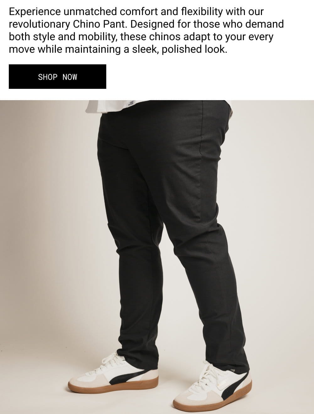 new chino pants available in black and khaki