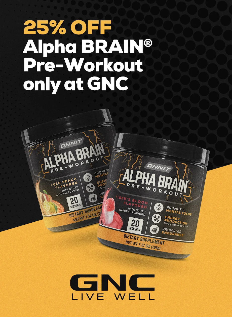 25% Off Alpha Brain Pre-Workout Only At GNC 