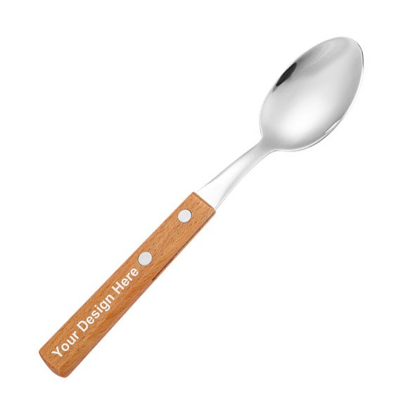 Muka Customized Wooden Handle Tablespoons, 18/8 Stainless Steel Dessert Spoons