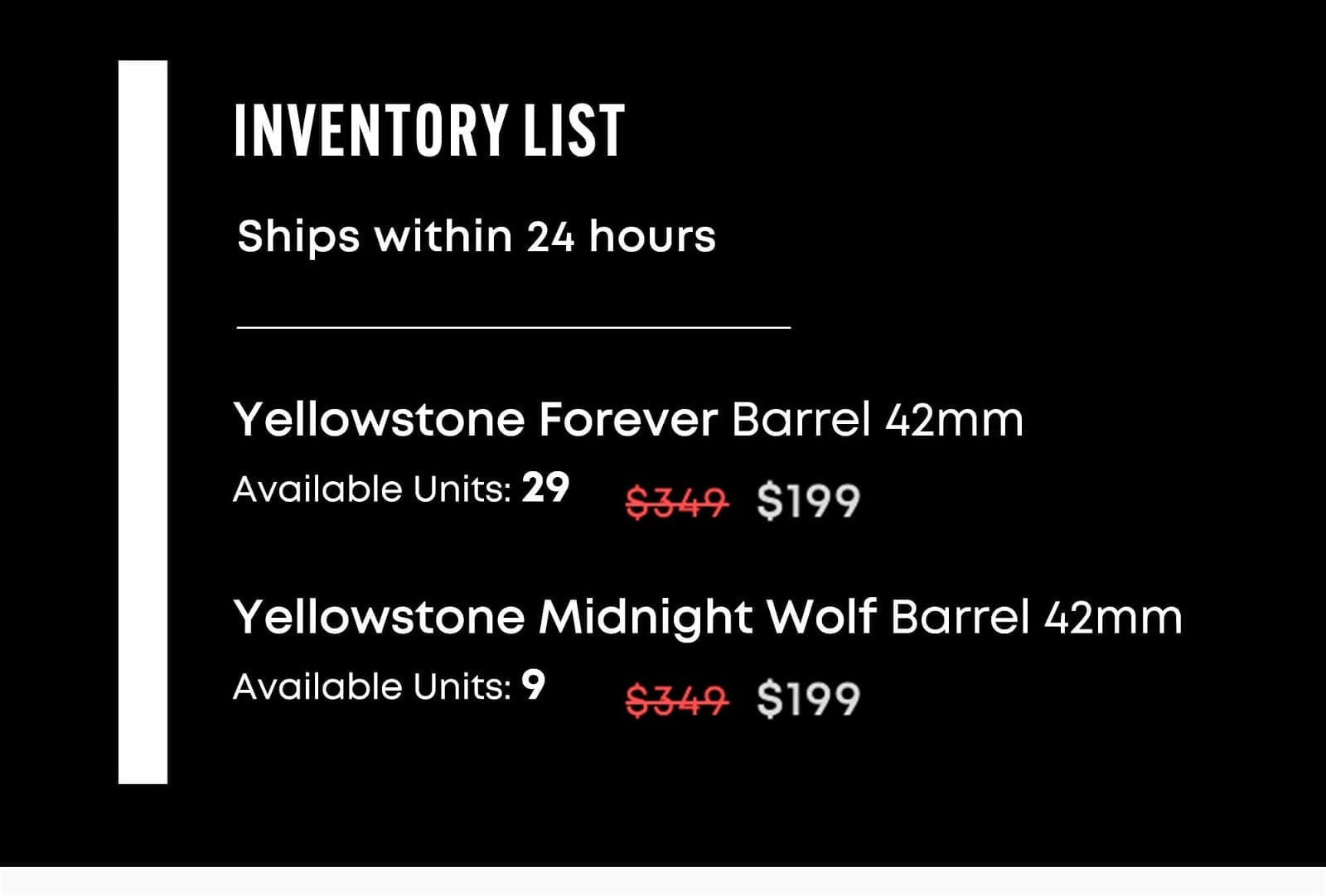 Low inventory warning on the Yellowstone Forever collection