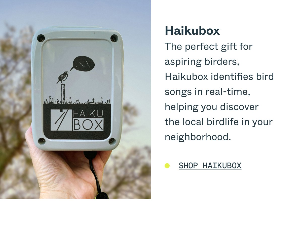 Haikubox The perfect gift for aspiring birders, Haikubox identifies bird songs in real-time, helping you discover the local birdlife in your neighborhood. Shop Haikubox