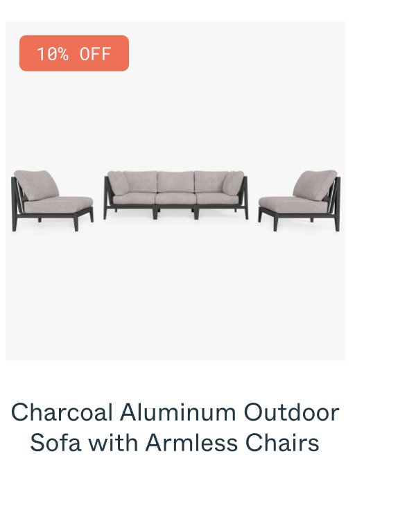 Charcoal Aluminum Outdoor Sofa with Armless Chairs