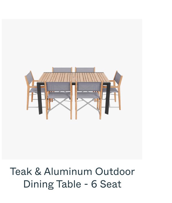 Teak & Aluminum Outdoor Dining Table - 6 Seat