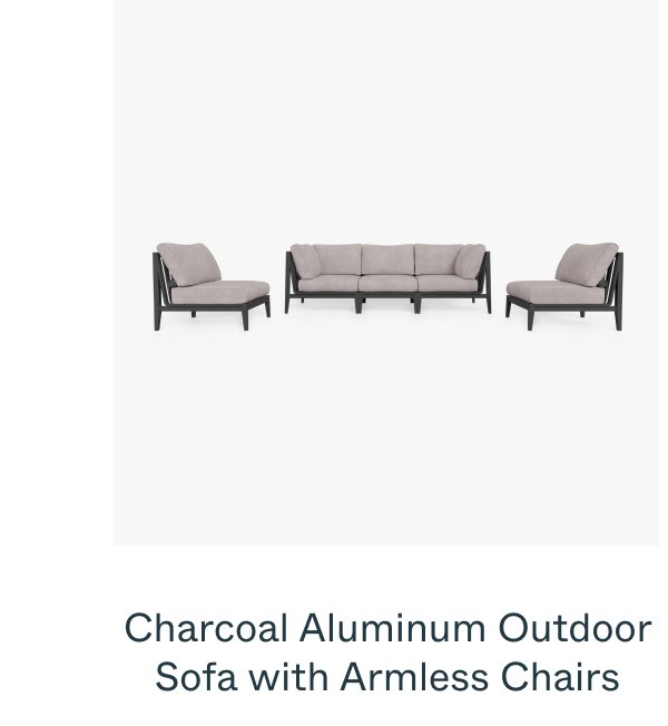 Charcoal Aluminum Outdoor Sofa with Armless Chairs