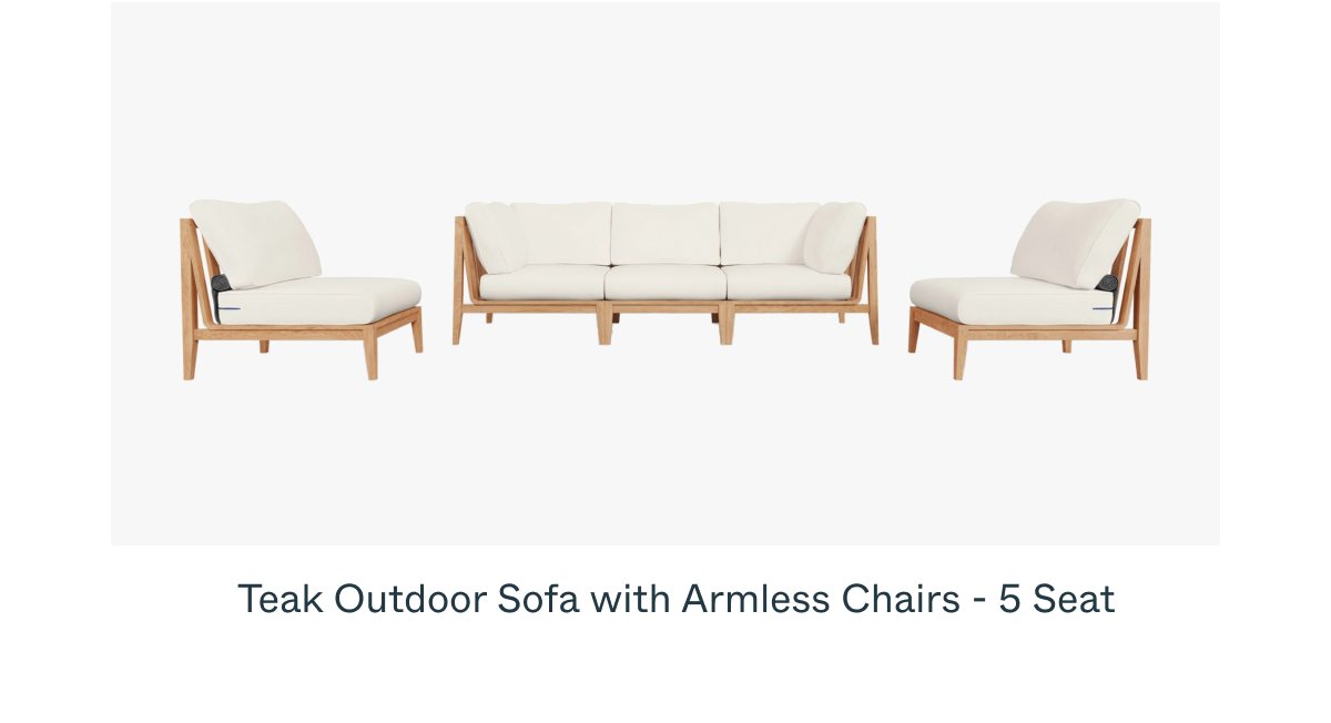 Teak Outdoor Sofa with Armless Chairs - 5 Seat