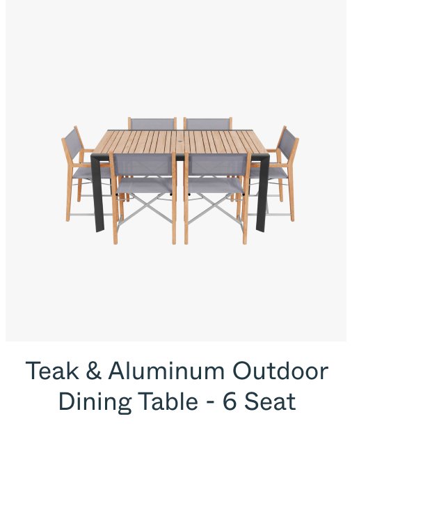 Teak & Aluminum Outdoor Dining Table - 6 Seat