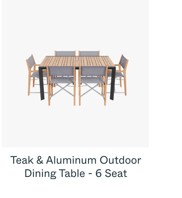 Teak & Aluminum Outdoor Dining Table - 6 Seat