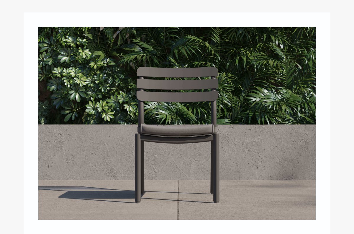 595 Dining Armless Chair Crafted from durable aluminum and teak, this chair supports up to 595 pounds. Its streamlined design optimizes space around your dining table for smoother traffic flow. Add the optional OuterWeave™ cushion for enhanced guest comfort, inviting them to relax and linger. Shop Now