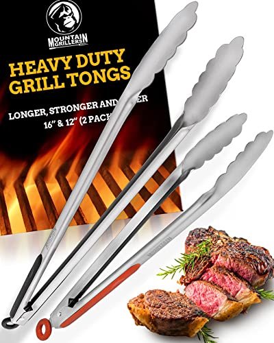 Image of Grill Tongs For Cooking Bbq - 12 & 16" Set Of 2 Heavy Duty Grilling Cooking