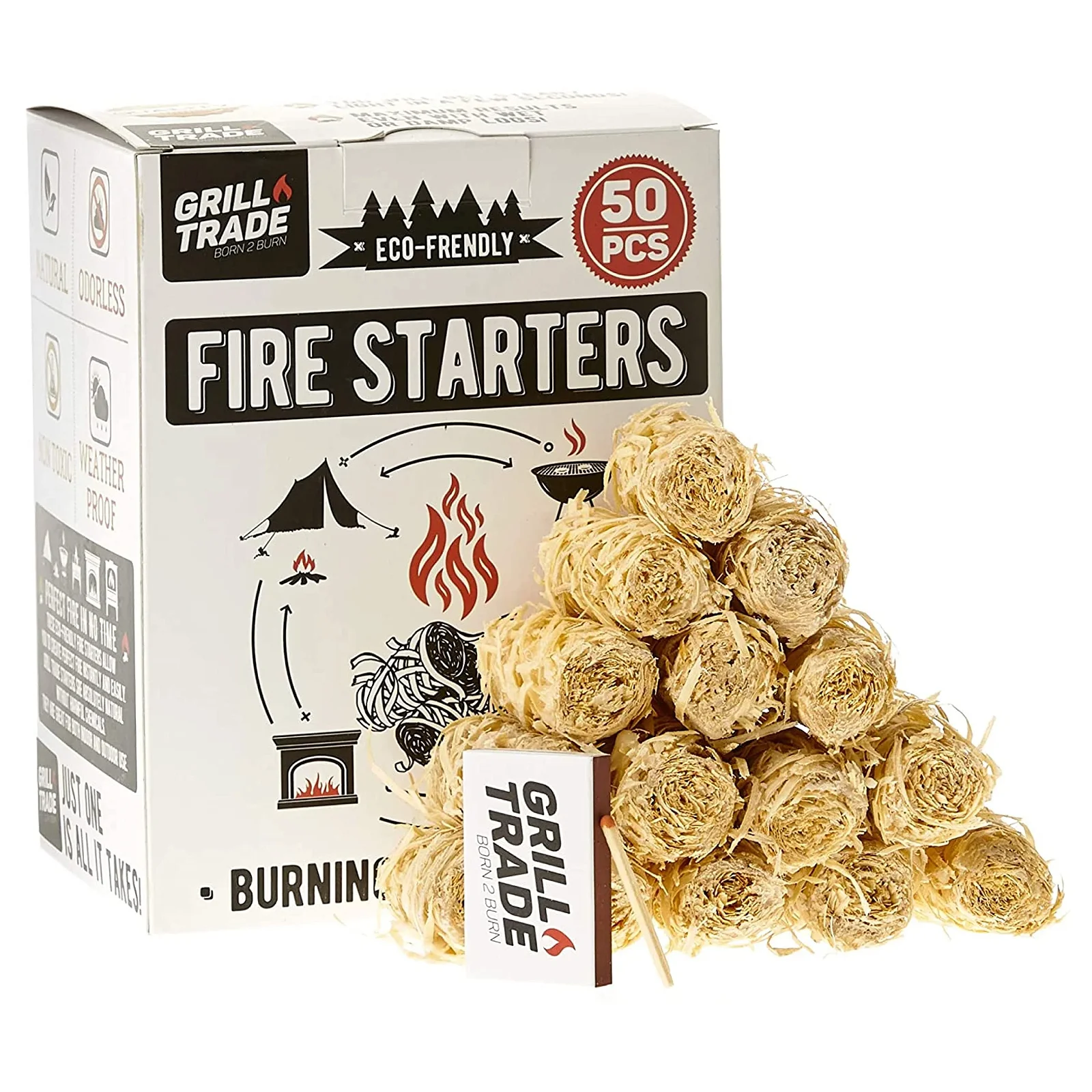 Image of Firestarters 50 Pcs | Natural Fire Starters For Fireplace, Wood Stove, Campfires, Fire